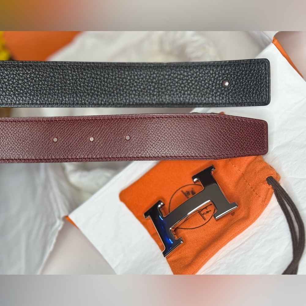 Auth HERMES EUC H Belt 70SV F Engraved Red/Black Reversible W/Box BA020136 - Picture 14 of 17